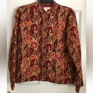 COLDWATER CREED JACKET SIZE XS PAISLEY SEQUIN LINED 5 BUTTONS DOWN FULL LINED